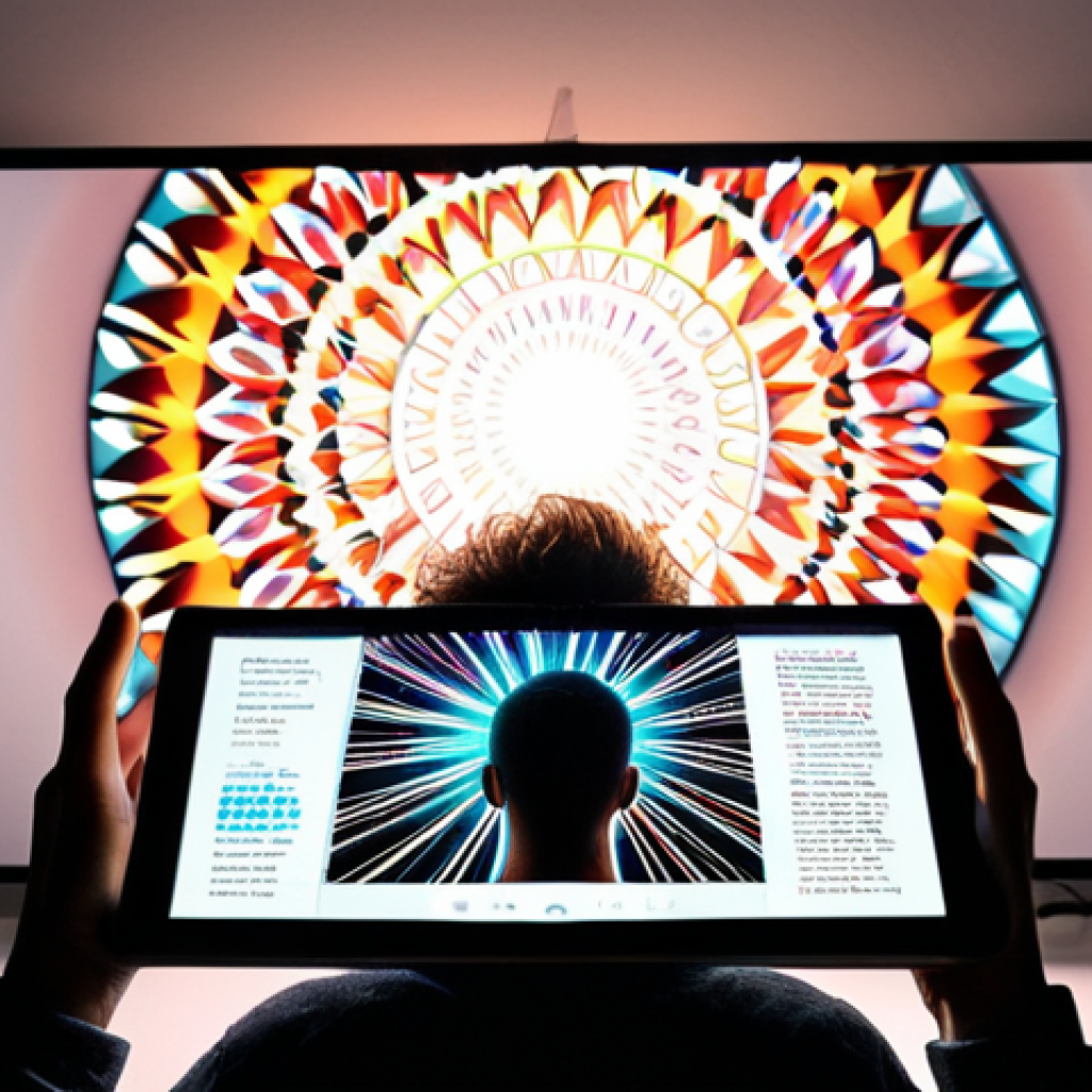 A non-artist or a blogger sits in a modern, well-lit room, looking amazed at a tablet or computer monitor. The screen dynamically displays a kaleidoscope of diverse, high-quality, and imaginative visuals, rapidly transforming from simple text prompts. Conceptual lightbulbs or sparks of inspiration emanate from the screen, symbolizing instant creativity and the overcoming of mental blocks. The scene should convey effortless innovation and the democratization of visual content for everyone. Realistic, vibrant, cinematic lighting.