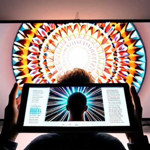A non-artist or a blogger sits in a modern, well-lit room, looking amazed at a tablet or computer monitor. The screen dynamically displays a kaleidoscope of diverse, high-quality, and imaginative visuals, rapidly transforming from simple text prompts. Conceptual lightbulbs or sparks of inspiration emanate from the screen, symbolizing instant creativity and the overcoming of mental blocks. The scene should convey effortless innovation and the democratization of visual content for everyone. Realistic, vibrant, cinematic lighting.