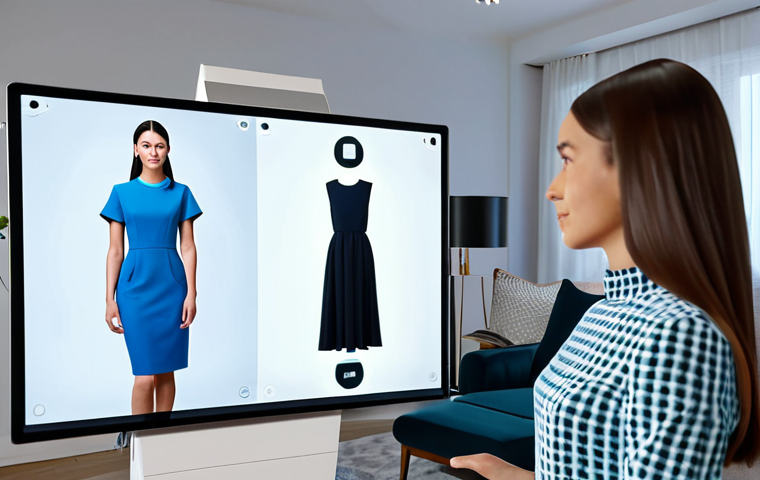 AI 패션 디자인 - AI Personal Stylist**
"A stylish woman, fully clothed in a well-fitting, modest dress, consults wit...
