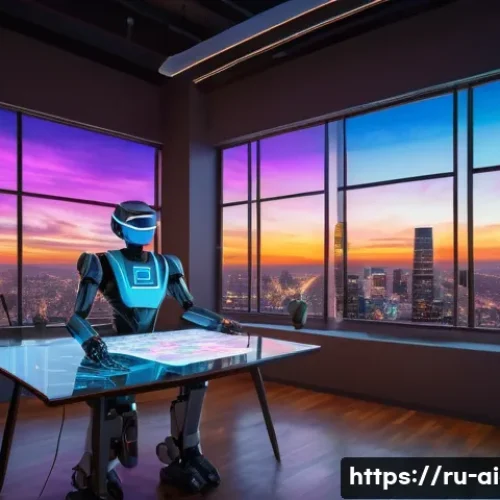 Home 33 AI 예술가 인터뷰 - A futuristic AI artist’s studio filled with advanced technology: holographic screens displaying vibr...
